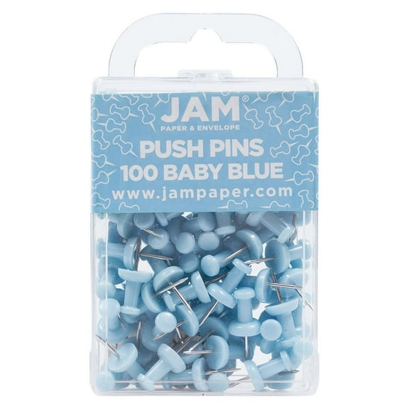 JAM Paper Push Pins, Baby Blue, 100/Pack