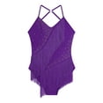 thumbnail image 5 of Kaerm Womens Tassel Latin Dance Leotard Halter Neck Fringed Bodysuit Ballroom Dance Dress Purple M, 5 of 7