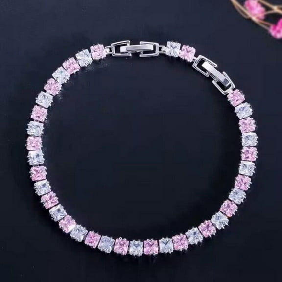 Princess Cut Pink Sapphire With Moissanite Tennis Bracelet Sterling Silver Gemstome Wedding Bracelet Bridesmaid Anniversary Gift for Her