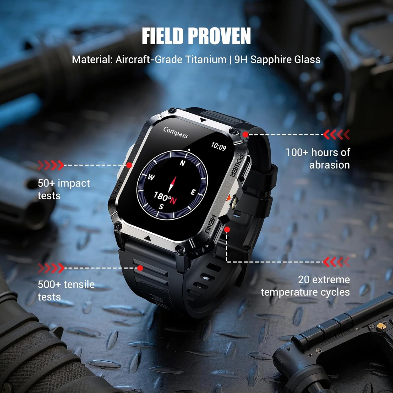 Blackview 2.01" Military Smart Watch for Men,with Calling,Flashlight,Compass,100+ Sports Modes,Large 900 mAh Battery, fits for Android iPhone,Black