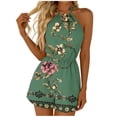 thumbnail image 2 of Elvqul Sleeveless Rompers for Women Halter One Piece Shorts Pull On Floral Print Elastic Waisted Womens Outfit Summer, 2 of 7