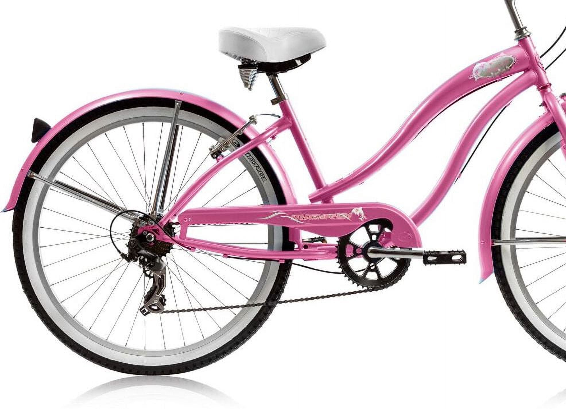 Wonder Wheels 26 In. Beach Cruiser Shimano Tx-35 7 Speed Bicycle, Bike, V-Brake Stainless Steel Spokes One Piece Crank Alloy Pink Rims 36 H With Fender - Pink