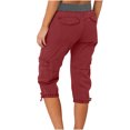 thumbnail image 7 of HAPIMO Capri Cargo Pants with Pocket for Women Summer High Elastic Waist Solid Fashion Drawstring Casual Comfy Trousers Relaxed Red M, 7 of 7