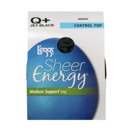 L'eggs Sheer Energy Medium Support Leg Control Top Jet Black Q+, 1.0 PR