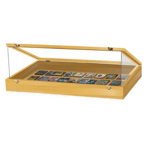 PENNZONI Trade Show Display Portable Case, Clear Acrylic Box w/ Acrylic Side Guards, Golden Oak, No Felt