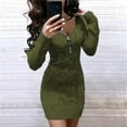 thumbnail image 2 of AOOCHASLIY Women Zipper V Neck Long Sleeve Trendy Solid Color Sheath Mini Sweater Dress, 2 of 4