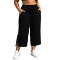 thumbnail image 2 of Zormilly Capri Pants for Women, Loose Lightweight Plus Size Pants with Pockets, Split Hem Black Cropped Pants Vacation, XL-5XL, 2 of 8