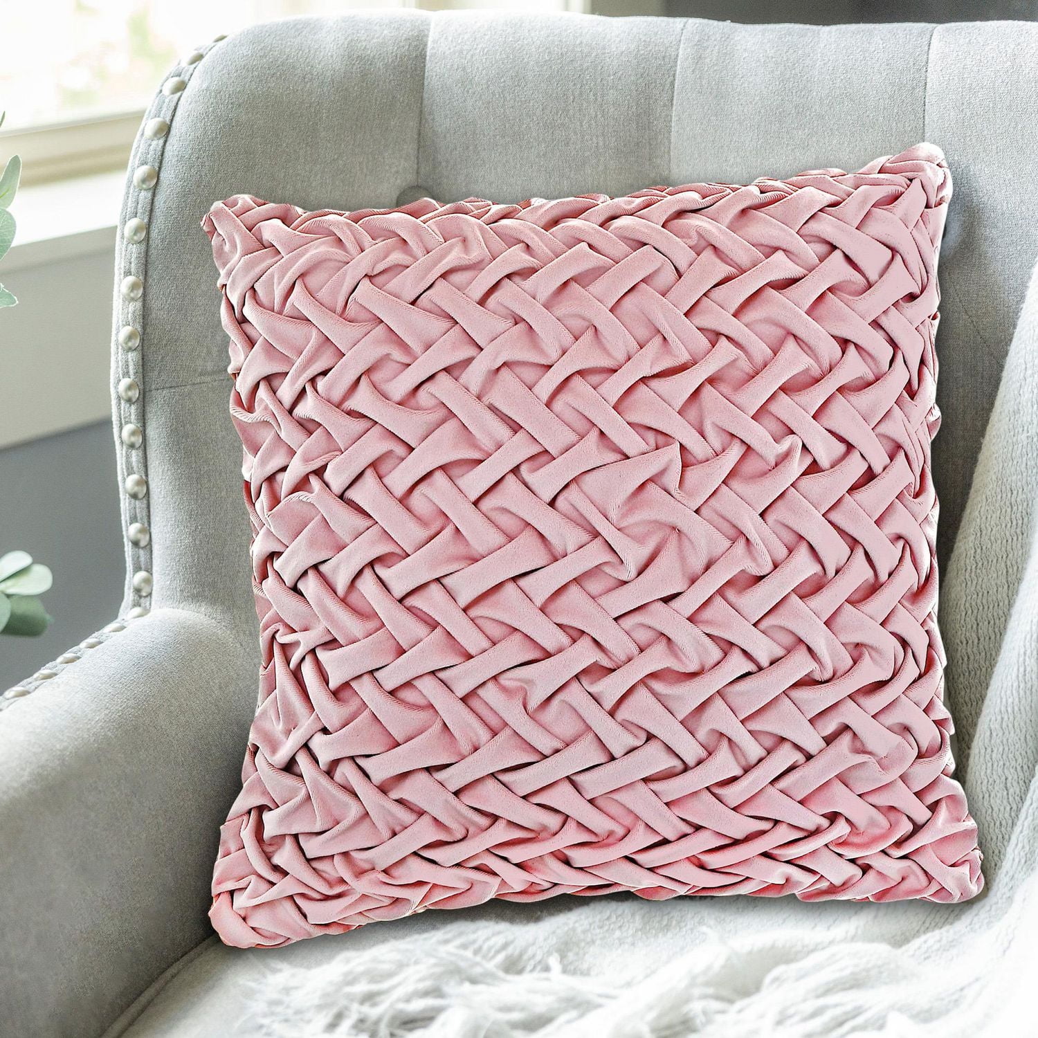 Monica Briaded Cushion Pale Pink 18 X 18 - Set of 2