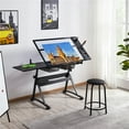 thumbnail image 2 of Easyfashion Adjustable Glass Top Drafting Table with Stool, Black, 2 of 9