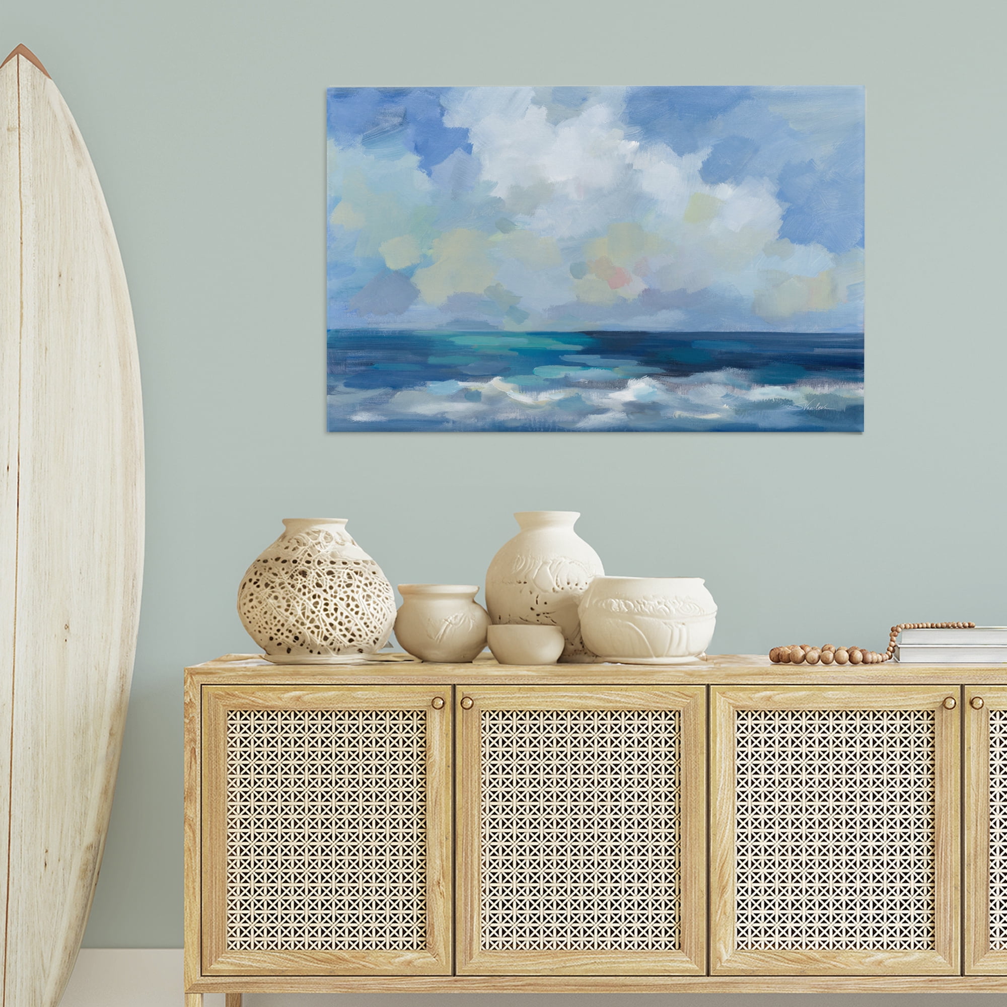 Stupell Industries Nautical Waves & Clouds Nautical & Beach Painting Wrapped Canvas Art Print Wall Art, 45 x 30