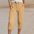 thumbnail image 2 of BLVB Womens Capri Pants Casual High Waisted Wide Leg Lounge Capris Drawstring Loose Beach Pants Trousers with Pockets, 2 of 6