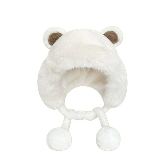 Cute Plush Cap With Ear Fuzzy Bear Hat Soft Warm Winter Hat Beanie For Women Girls