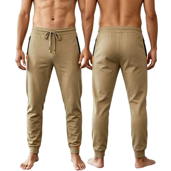 CUSTG Male Leisure Trousers Drawstring High Waist Jogger Pants Slim Athletic Workout Trousers with Zipper Side Pockets For Running Minimalist Style Trousers