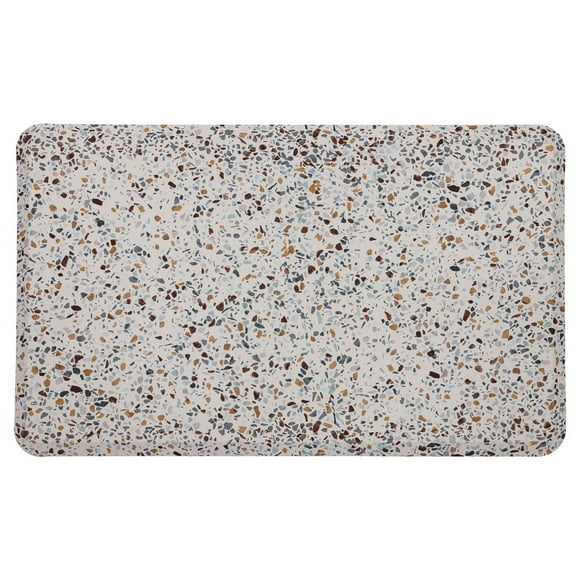 Terrazo Tile Cream Polyester Kitchen Mat 18x30