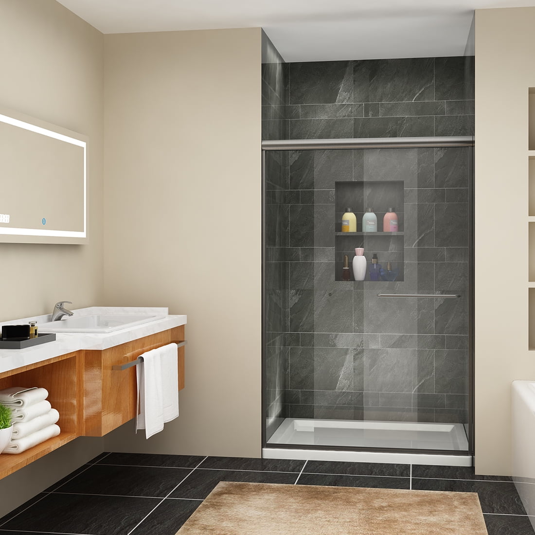 SUNNY SHOWER B020, 48" W x 72" H Frameless Bypass Sliding Shower Doors