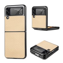 for Samsung Galaxy Z Flip 4 Case, Carbon Fiber Leather Slim Protective Cover, Full Protection Strong Impact Resistance Smartphone Protection for Samsung Galaxy Z Flip 4 5G, Khaki