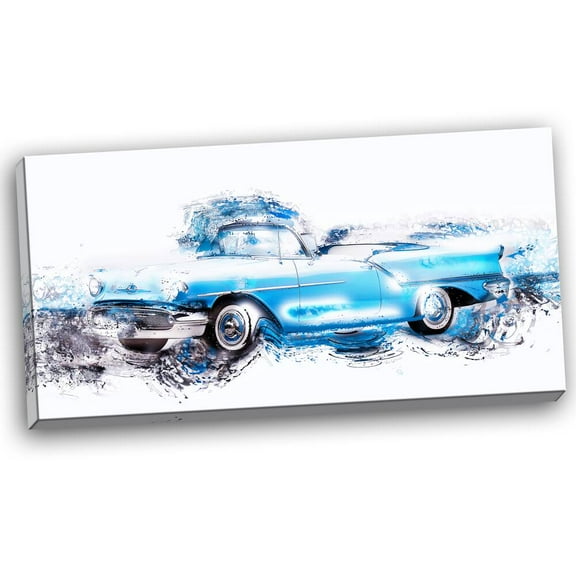 DESIGN ART  "Baby Blue Vintage Car" Canvas Art Print