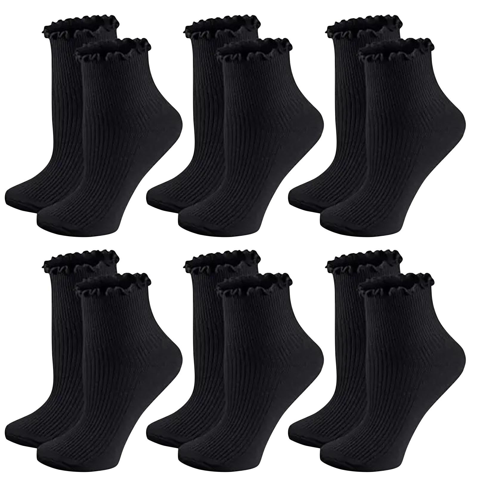 NTACZA Cotton Socks Women Fall Black Ankle 6 Pairs Socks Ruffle Breathable Womens Socks