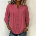 thumbnail image 6 of HongQid Womens Linen Blend Button Down Tunic Ladies Mandarin Neck Pleated Bust 3/4 Sleeve Blouse Casual Shirts, 6 of 7