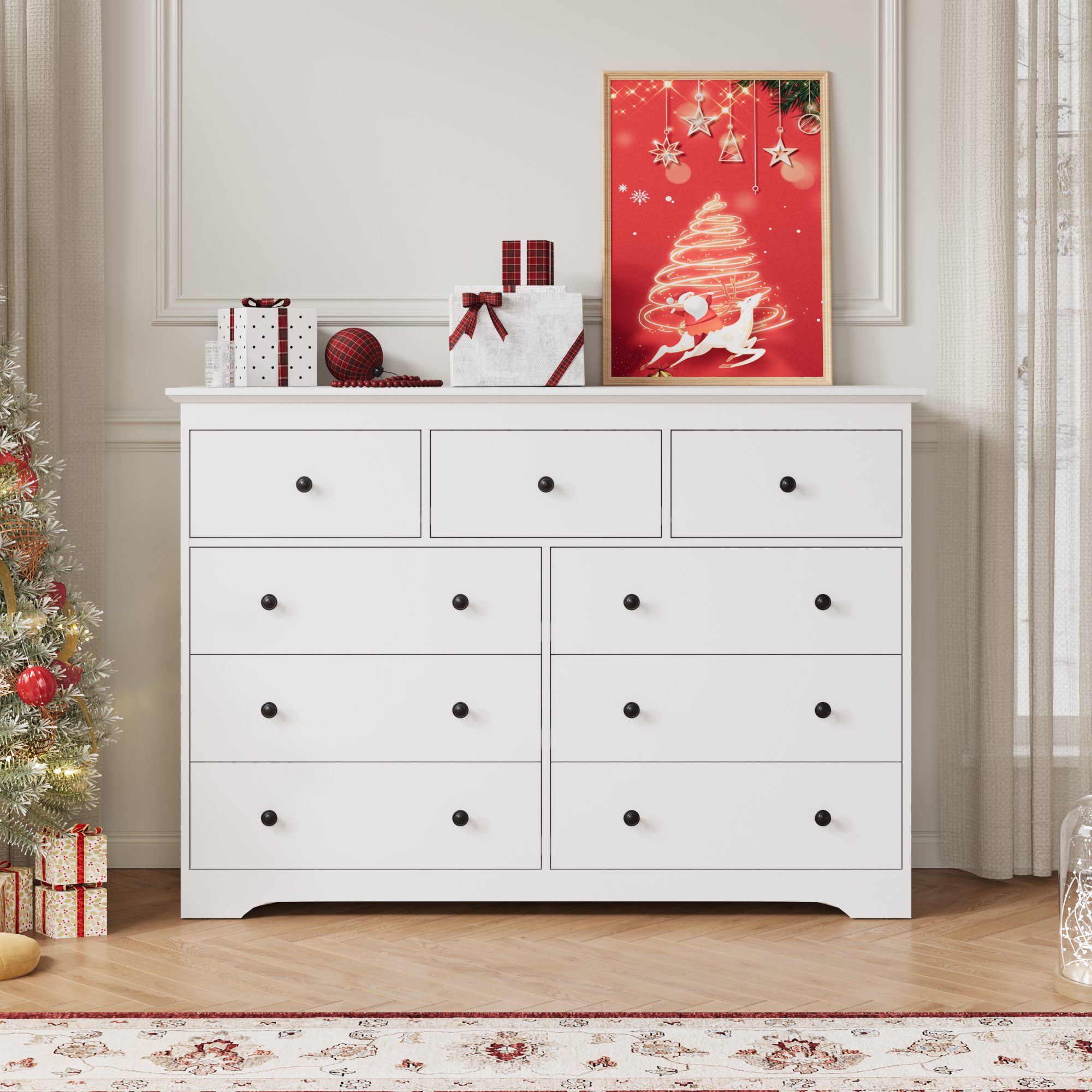 YouTrend 55.1" Wide Dresser for Bedroom, 9 Drawer Dresser with Large Drawers, Dresser for TVs Up to 65",White