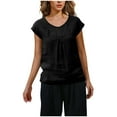thumbnail image 3 of WRKEKC Summer Tops for Women, Summer T-Shirts for Women, Women's Solid Color 1/4 Sleeve Short Sleeve Linen Loose T-shirt Tops, 3 of 9