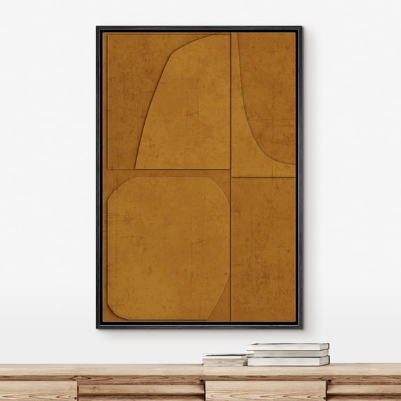 PixonSign Framed Wall Art Brown Geometric Polygon Mid-Century Landscape Abstract Shape Paintings Minimalism Modern Art Decor Contemporary Canvas Prints Fine Art for Rooms - 16"x24" Black