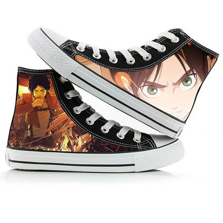 

Anime Attack on Titan Canvas Shoes Hand Painted Sneakers Eren Jager/Mikasa Ackerman Pattern High Top Skateboard Shoes Fashion Casual Shoes for Boys Teens Men