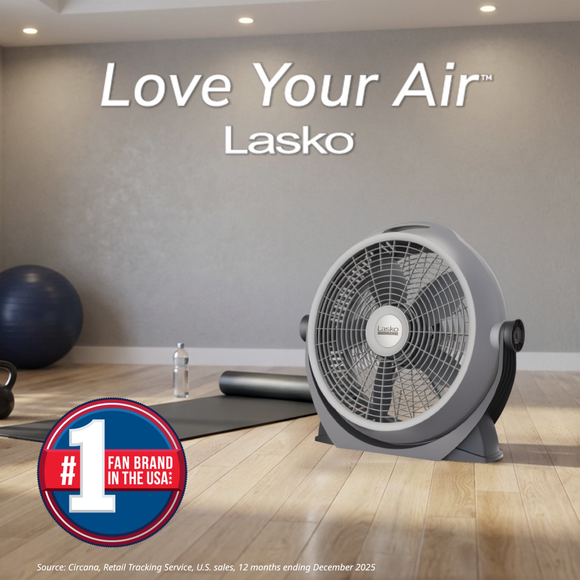 Lasko WindMachine 20" Large Floor Fan with Pivoting Head for Whole Room Cooling, Portable Indoor 3-Speed Air Circulator, Gray, A20304