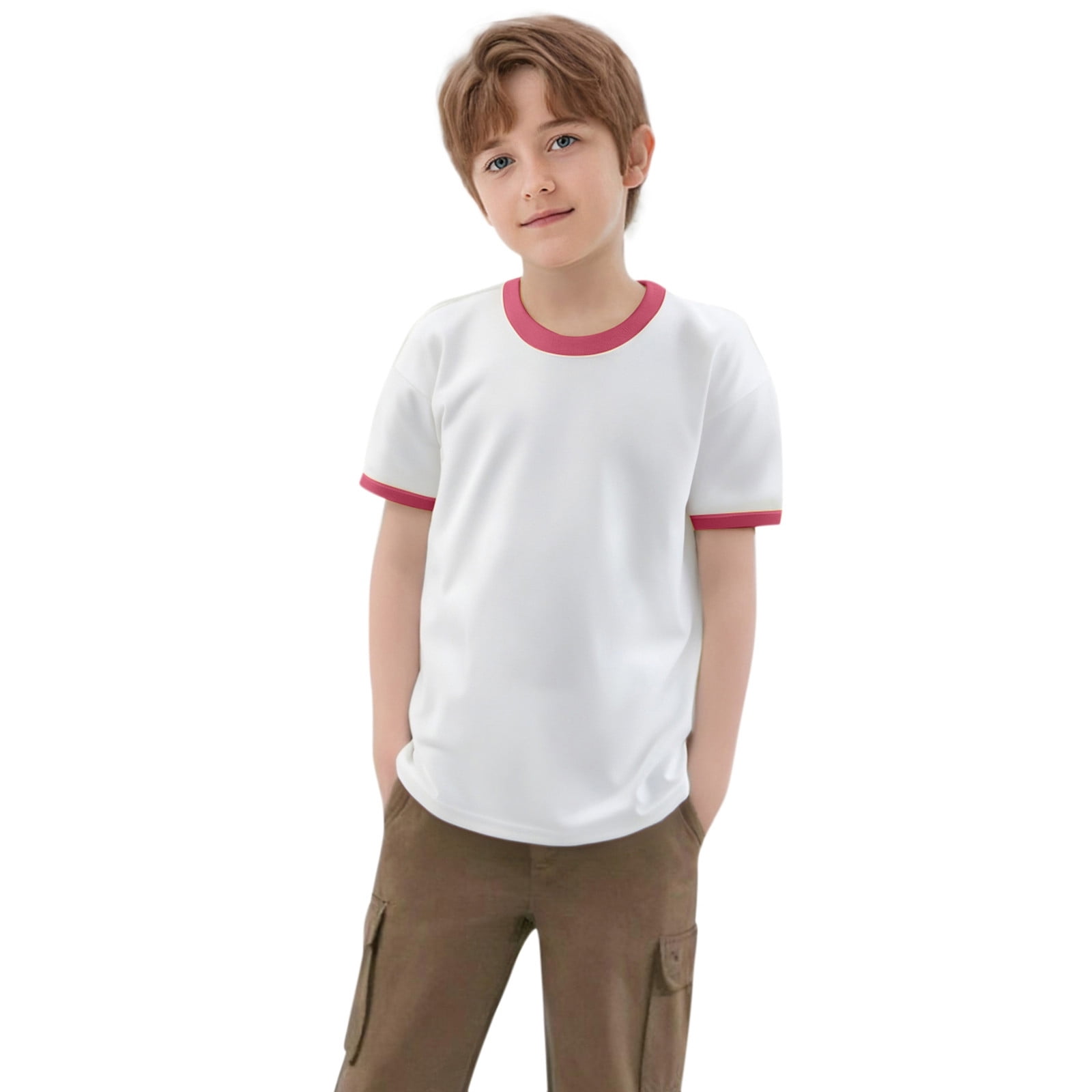 Big Boys Color Block Short Sleeve Crewneck T Shirts Tops Pink 10-12Y