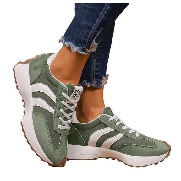 Rokment Women's Vintage Platform Fashion Sneakers Color Block Suede Lace up Chunky Casual Comfortable Running Skate Walking Shoes AG Size 6.5