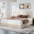 thumbnail image 2 of ModFusion King Size Soft Velvet Bed Frame with Adjustable Height Headboard, USB Ports Station & 4 Under-Bed Drawers, Milky White, 2 of 9