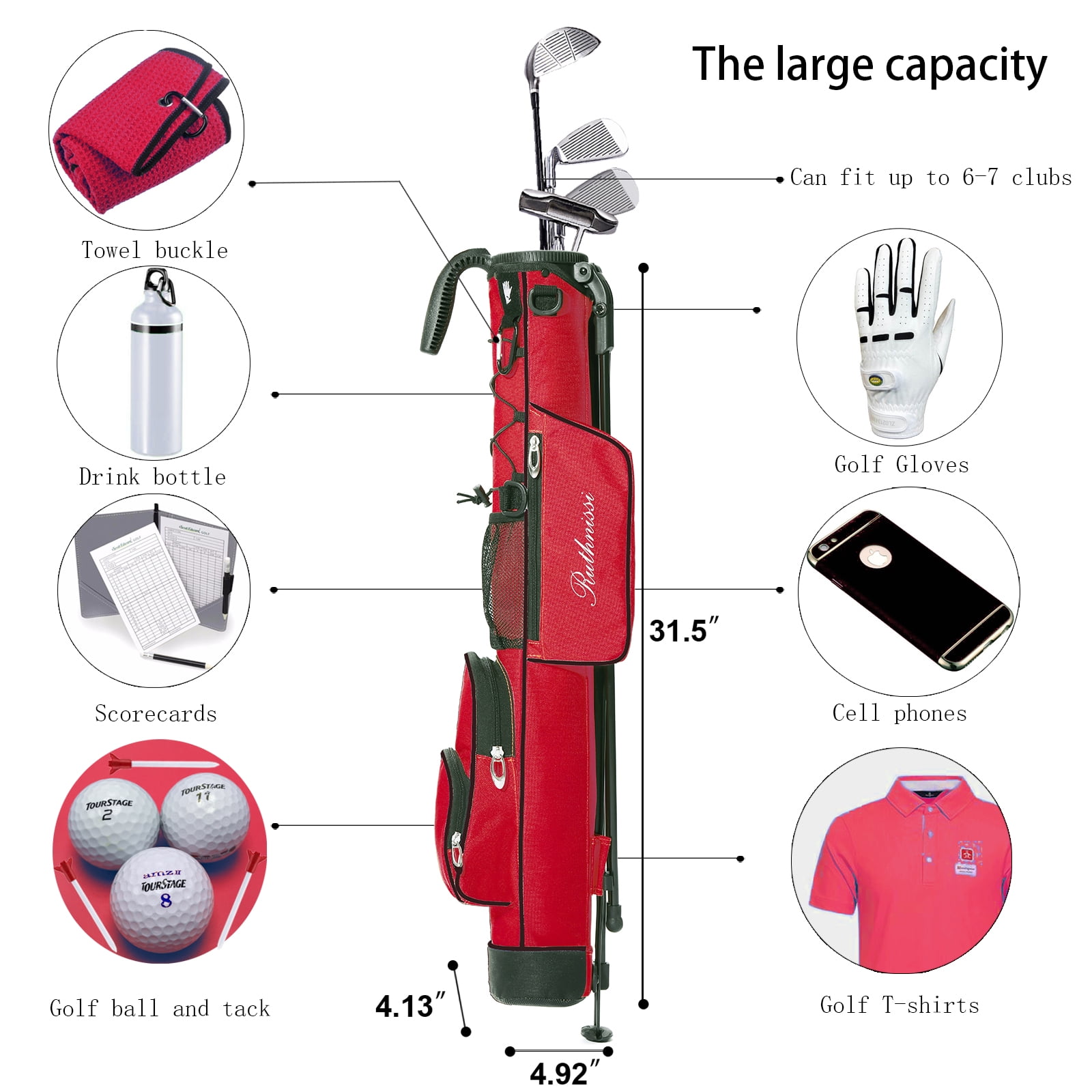 Golf Stand Bag, Lightweight Golf Easy Carry Bag with Padded Strap，Durable Pitch n Putt Golf Bag, Practice Ranger Sunday Golf Bag for Men&Women