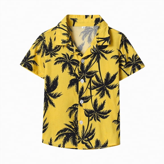 NIEWTR Boys Vintage Floral Print Short Sleeve Button Up Shirt Casual Summer Tops for Beach & Parties(Yellow,3-4 Years)