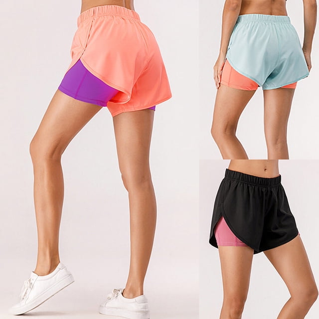 TFixol Pantalones cortos deportivos 2 en 1 de verano para mujer, teléfono de secado rápido