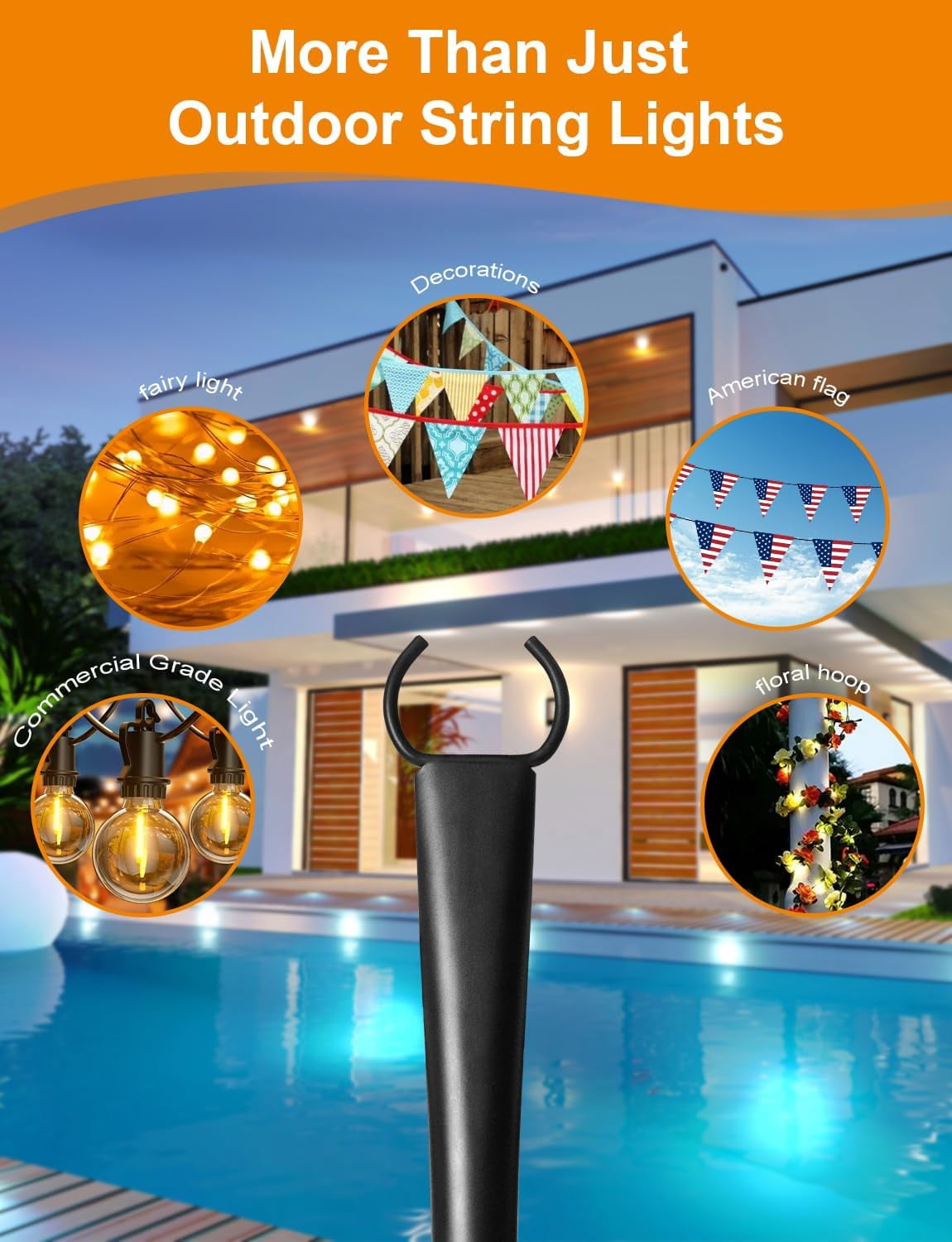 4 Pack 10Ft String Light Poles for Outside, Thickened Metal Lights Hanger Pole Outdoor with Fork, Lighting Hanging Post Accessories for Patio Decor Garden Backyard Yard Front Porch Outside Decoration