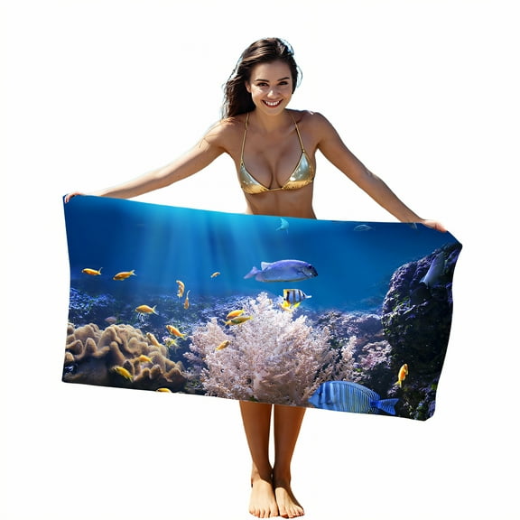 AUQ Beach Towels,Anti Crease Structure Microfiber Beach Towel,Extensive Spread Range Beach Mat Sand Free Waterproof,Style1,28"x56"