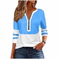 thumbnail image 2 of Tumotour Plus Size Pullover Tops for Women'S Color Block Half Zip Blouse V-Neck Long Sleeve Fall Tunic Shirt, 2 of 7