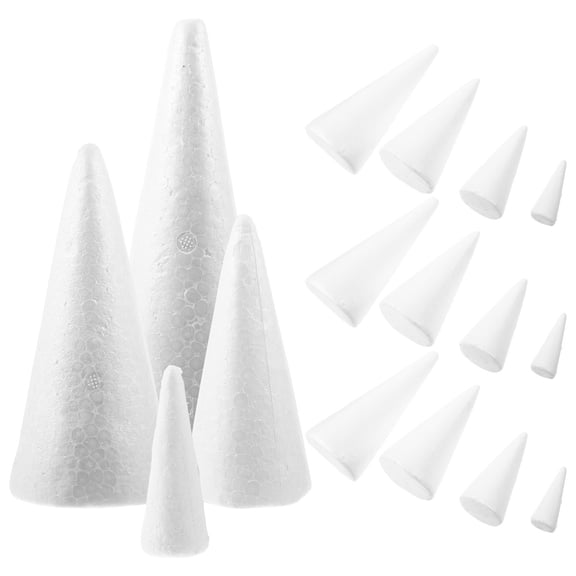 ELAYARD 16-Pack White Foam Craft Cones for Holiday Decorations, Christmas Crafts, Seasonal Art Projects and Uses