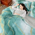 thumbnail image 4 of Homewish Marble Texture 7 Pieces Bedding Comforter Set,Fluid Stripe Aesthetic Full Bedding Set,Green Gold Fitted Sheet Flat Sheet For Boys Kids,Lightweight Room Decor Reversible, 4 of 8