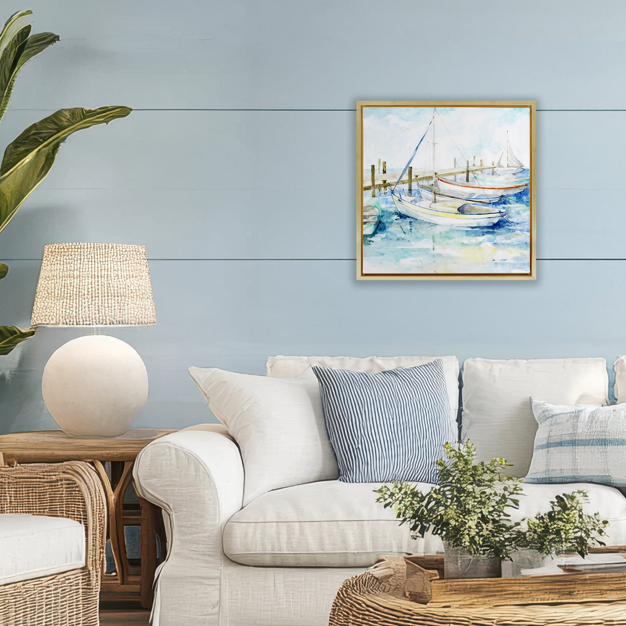 Stupell Industries Docked Sails on Stormy Seas Gold Framed Floater Canvas Wall Art, design by Lorenzo Collective