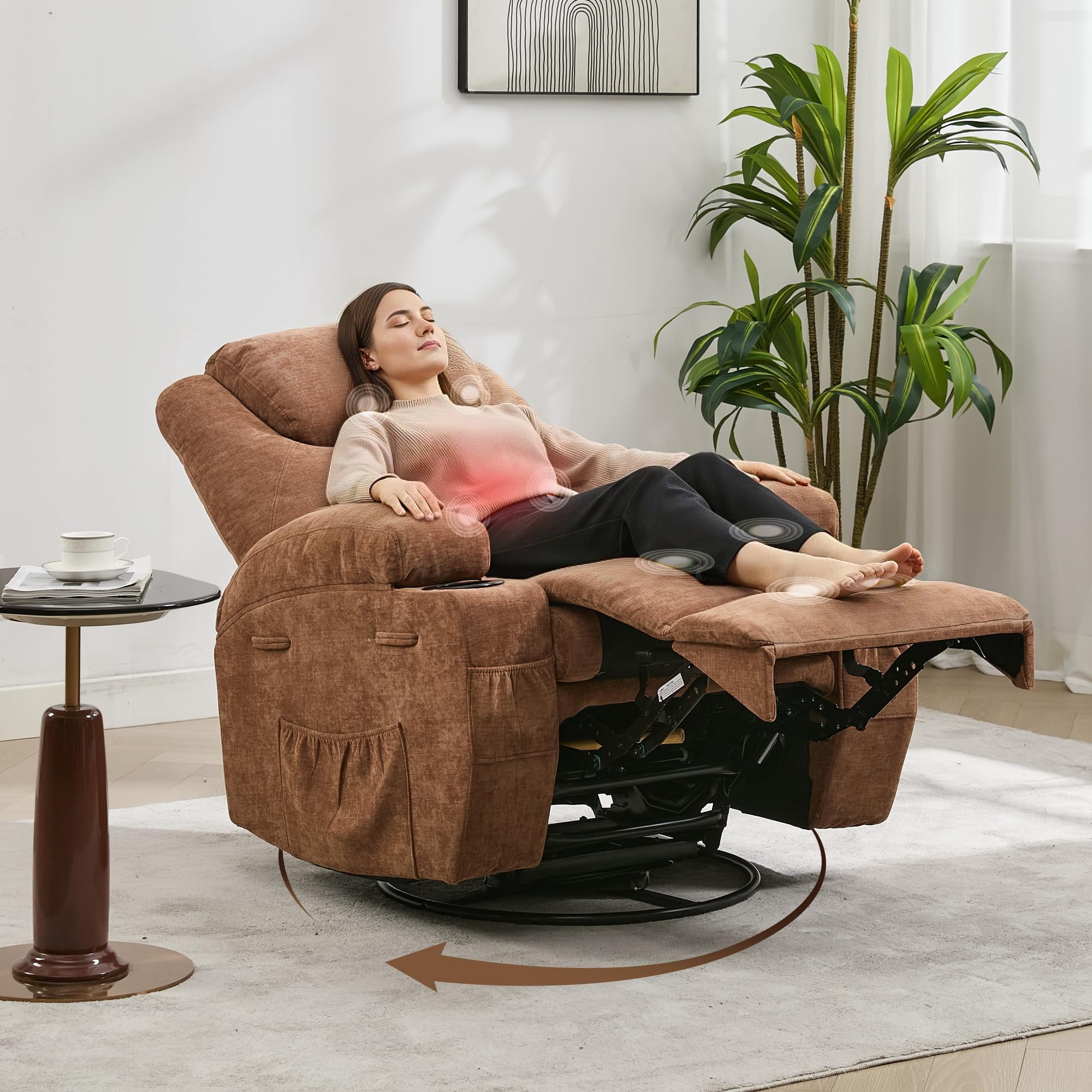 360-Degree Swivel Recliner with Massage & Heat – Electric Rocking Glider Chair for Adults, Perfect for Living Room or Nursery Relaxation