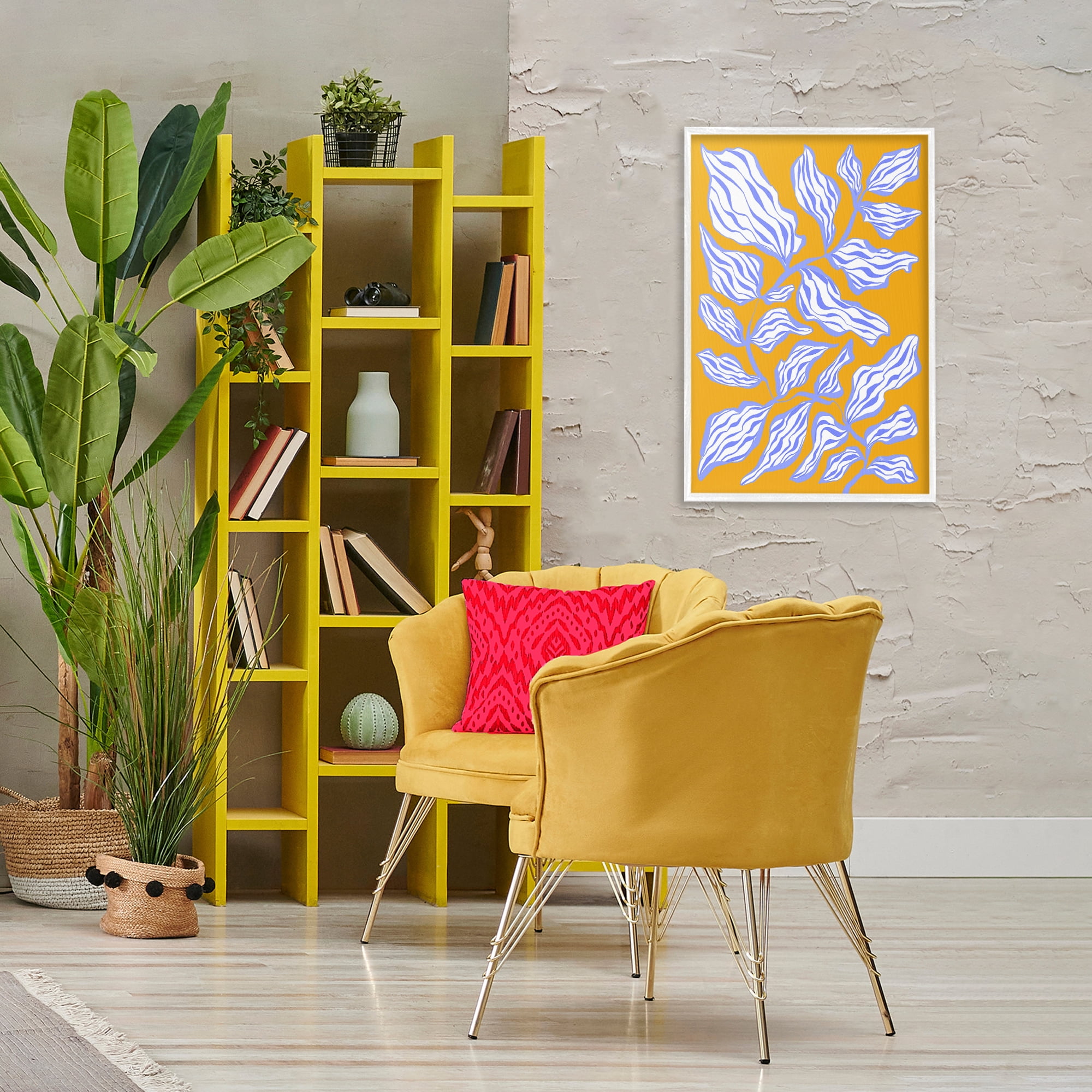 Stupell Industries Leaves on Orange Botanical & Floral Painting White Framed Art Print Wall Art, 20 x 30