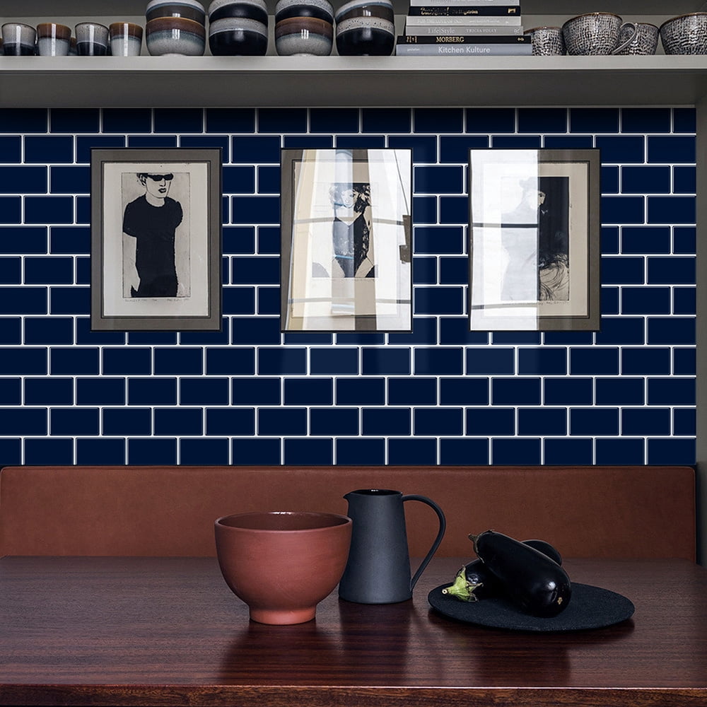clevermosaics Deep Blue Peel and Stick Vinyl Wall Tiles for Kitchen & Bathroom Backsplash (Pack of 10, Thicker)