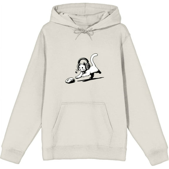 Gaming Cat Chasing Computer Mouse Adult Sand Long Sleeve Hoodie-Small