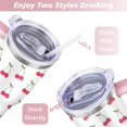 thumbnail image 5 of 40oz Red Cherry Fruit Pattern Stainless Steel Flip Straw Tumbler Spill Proof Travel Cup Double Wall Vacuum Insulated Coffee Mug with Top Handle, 5 of 6