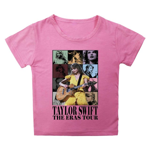 T-Shirt à Manches Courtes Imprimé à Col Rond pour Filles Taylor Swift, Haut Décontracté d'Été, Rose