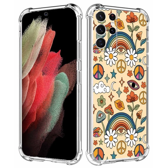Retro Flower Mushroom Case for Samsung Galaxy S21 Ultra,Aesthetic Art Design Pattern Soft TPU Bumper Case Cover