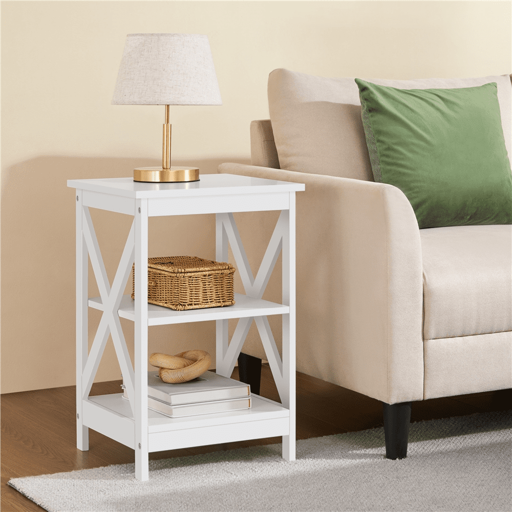 Renwick 3 Tier Wood X Shape End Table for Livingroom Bedroom, White