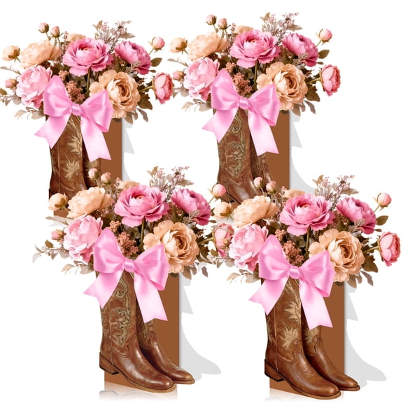 Pink Cowgirl Boot Floral Decor Set - Western Romantic Sweet Wild Style Party Centerpieces for Bridal Showers, Birthdays