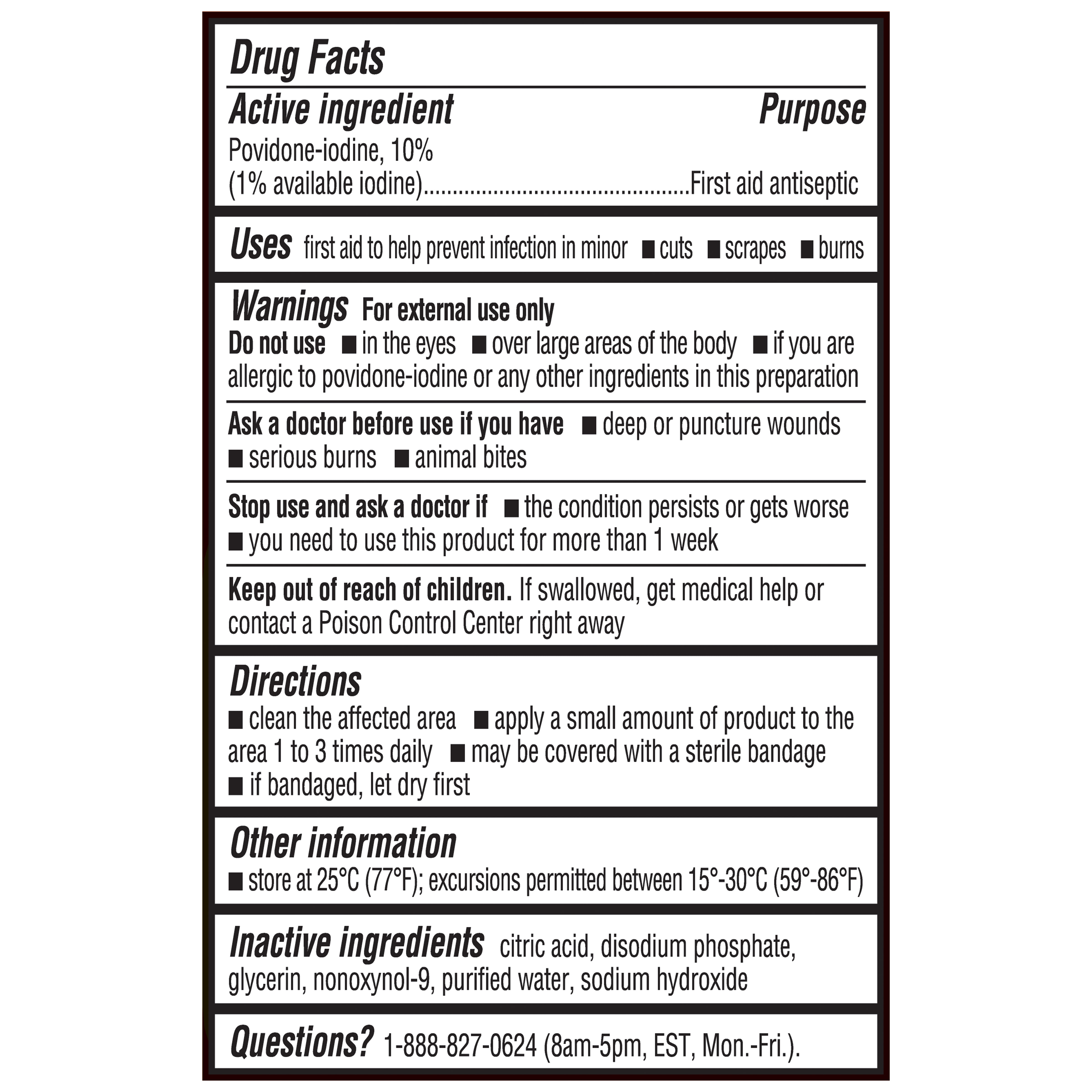 Betadine Antiseptic First Aid Solution Povidone-Iodine 10%, Infection Protection, No Sting, 6 oz
